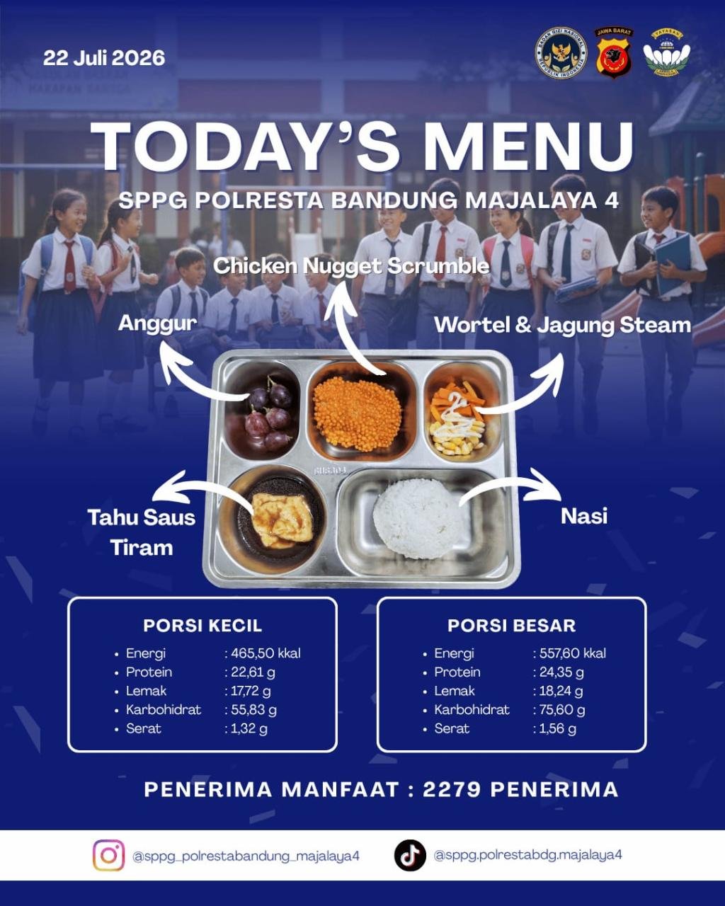 Nasi + Chicken Nugget Scrumble + Tahu Saus Tiram + Wortel Jagung Steam + Anggur